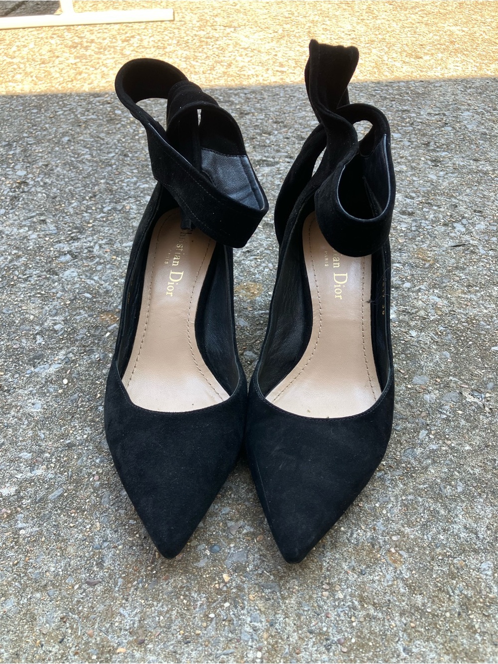 Dior Black Suede Pointed-Toe Ankle-Strap Heels